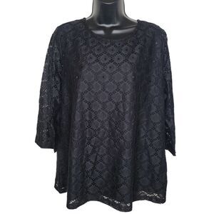 Denim & Co. 3/4 Sleeve All Over Lace Top Black Large